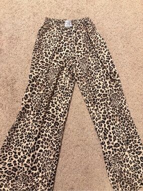 Leopard Print Wide-Leg Women's Pants - Beige/Black